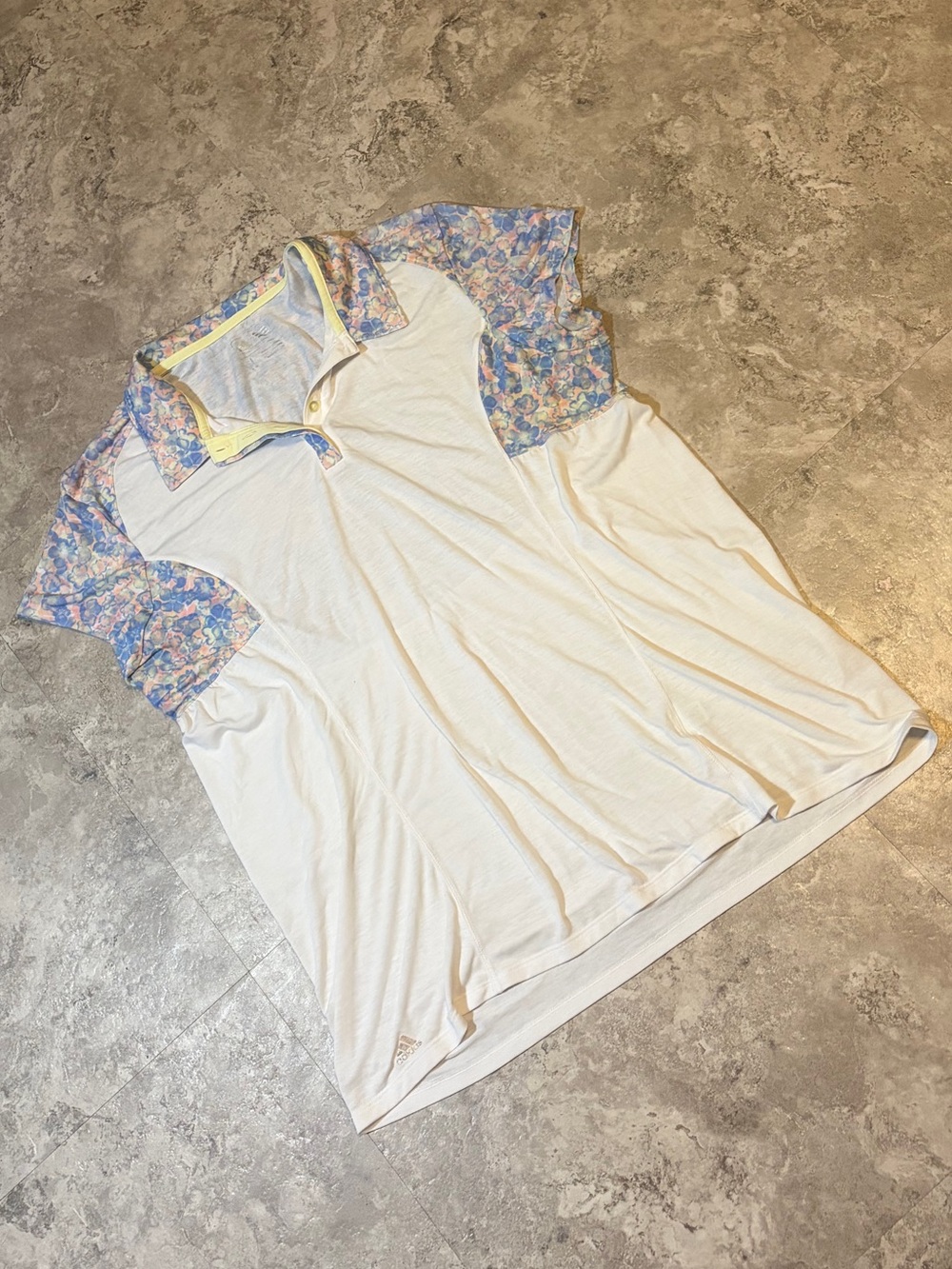 Pastel Floral Colorblock Polo Shirt XL Cottagecore Coastal